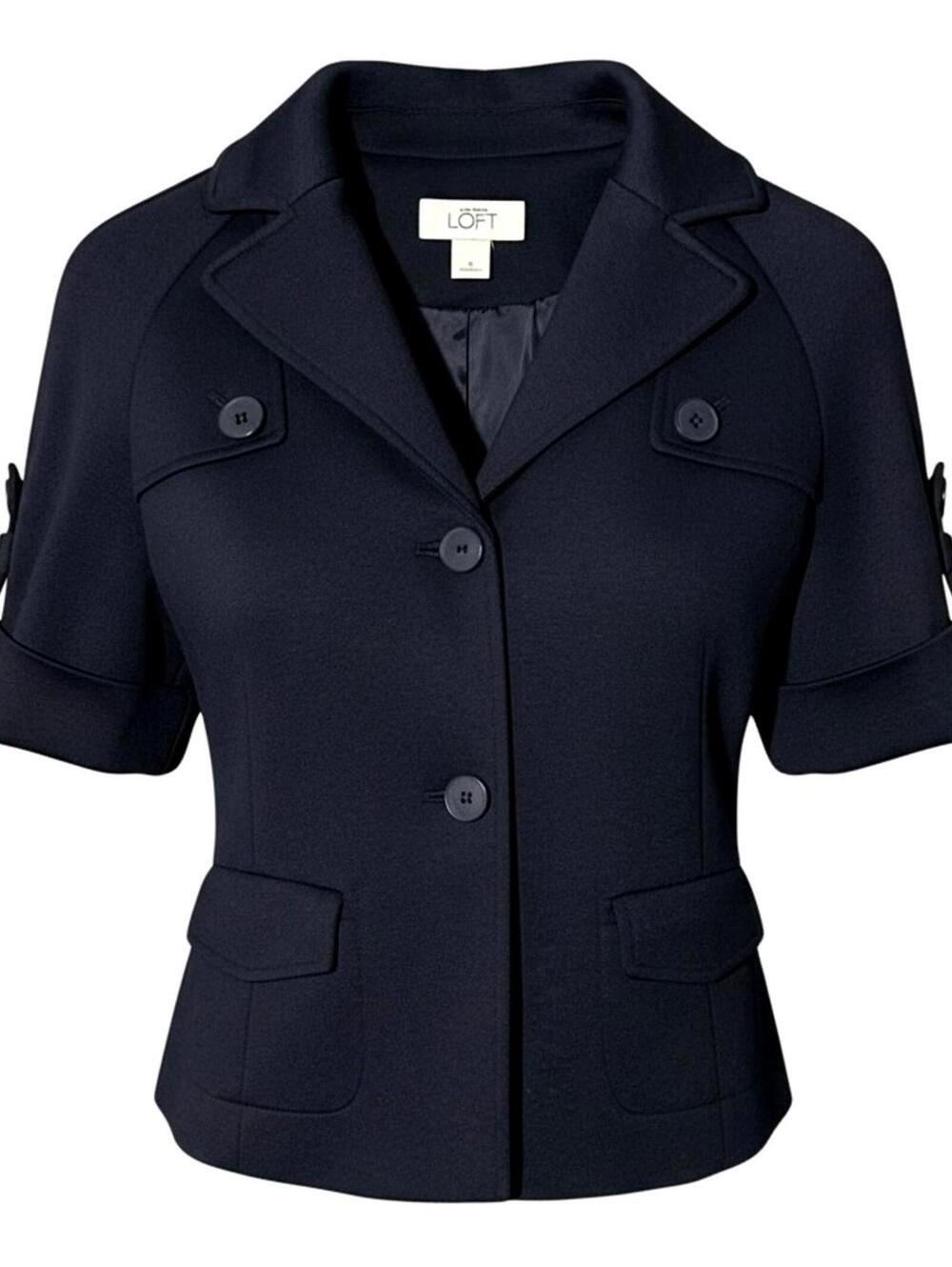 Ann Taylor LOFT Womens (6) Black Cropped Jacket Career Blazer Short Sleeves